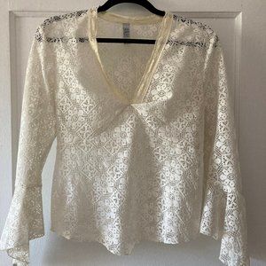 Vintage Laundry by Shelli Segal Size L Ivory Stretch Lace Top